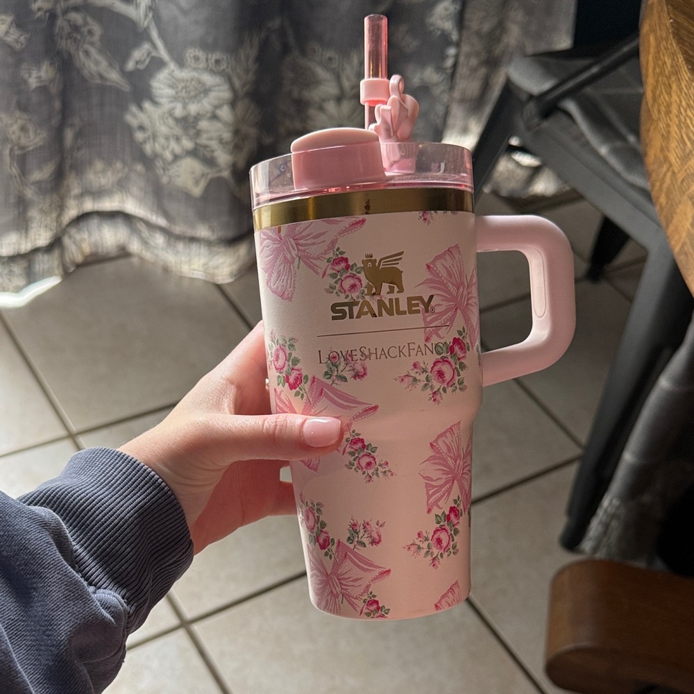 Stanley LoveShackFancy Pink Floral 20oz Cup with Handle and Straw